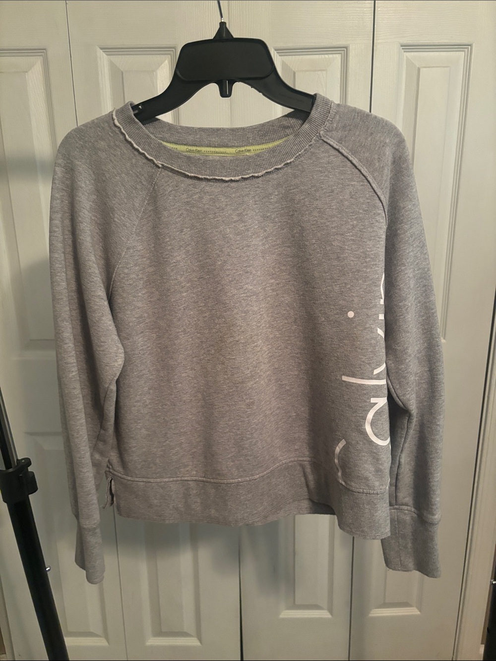 Calvin Klein Heather Gray Crewneck Pullover with Side Logo